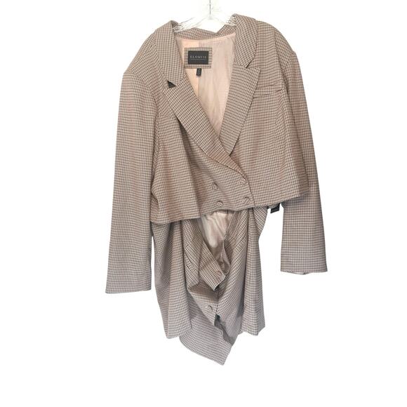 New with Tags Eloquii Plus Brown Houndstooth Open Front Blazer Dress Size 30 - Picture 3 of 15